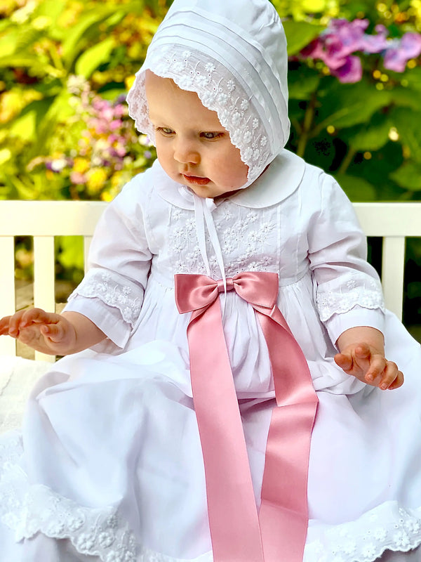 SOLDES - Robe baptême longue coton pour bébé fille