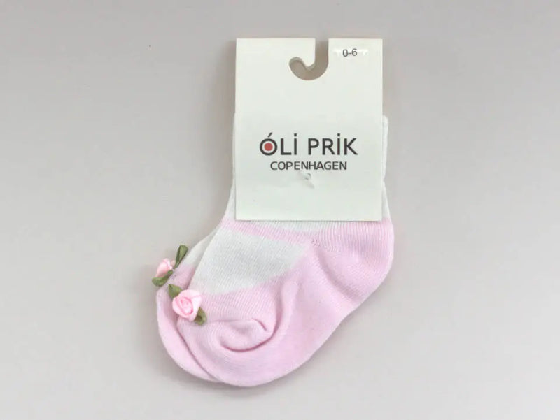 Baby Socks with woven-in pink shoes and flower Oli Prik Copenhagen